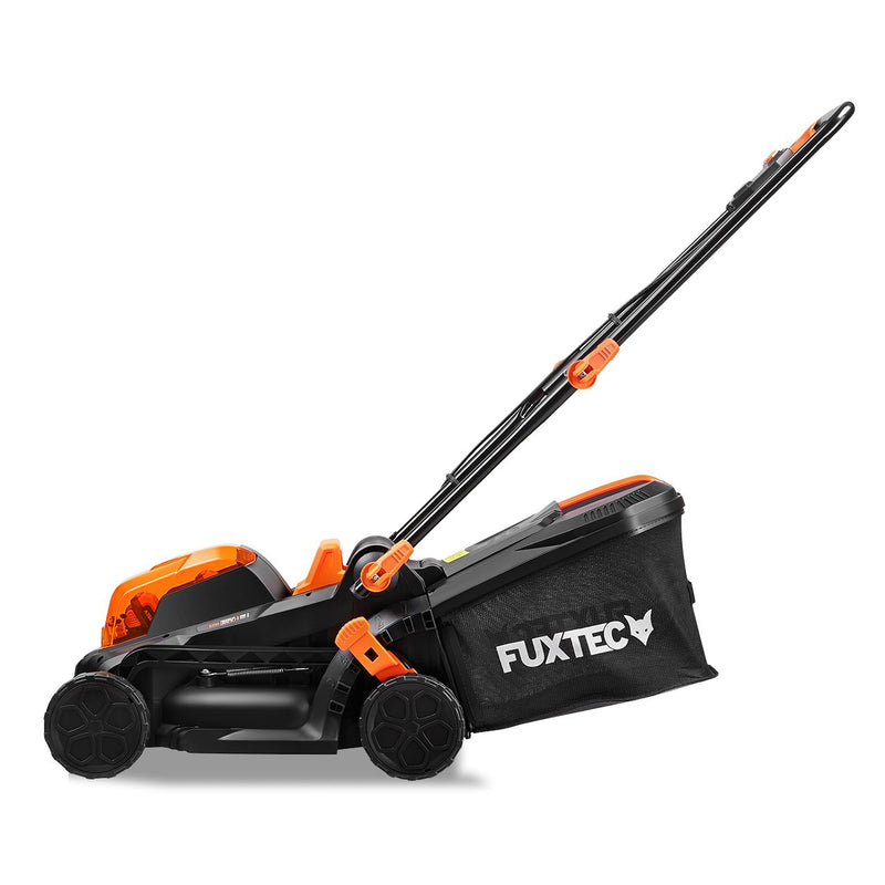 FUXTEC 40V Cordless Lawn Mower E1RM20 - 33cm Cutting Width, 2x 20V Li-Ion Batteries (2Ah) & Dual Charger Included, Adjustable Cutting Height