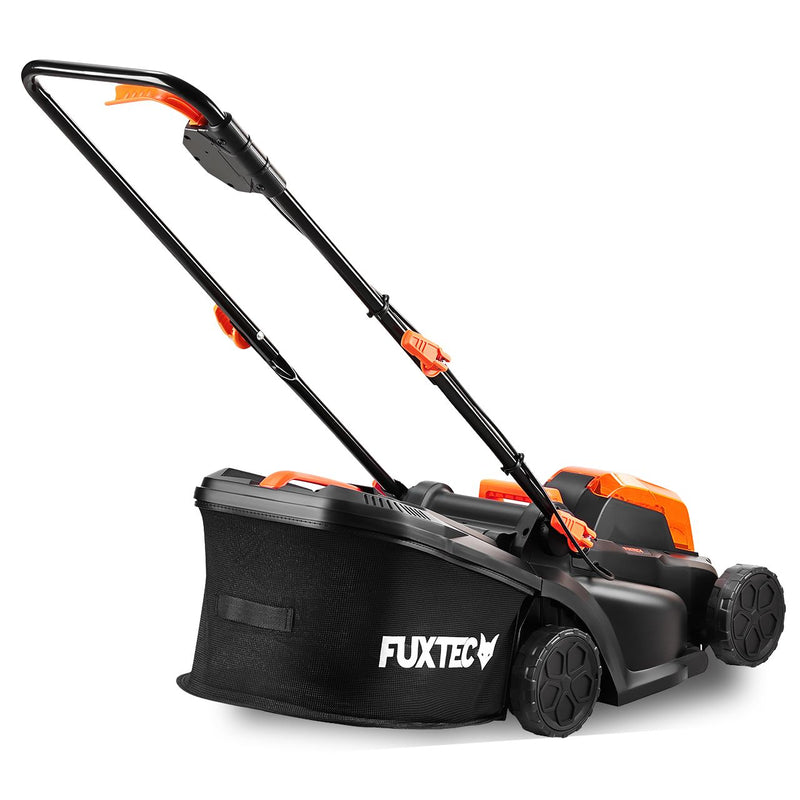 FUXTEC 40V Cordless Lawn Mower E1RM20 - 33cm Cutting Width, 2x 20V Li-Ion Batteries (2Ah) & Dual Charger Included, Adjustable Cutting Height
