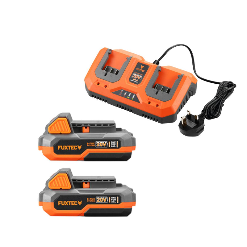 FUXTEC 40V Cordless Lawn Mower E1RM20 - 33cm Cutting Width, 2x 20V Li-Ion Batteries (2Ah) & Dual Charger Included, Adjustable Cutting Height