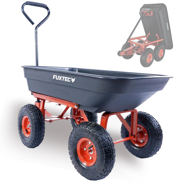 FUXTEC garden tipper cart - black - with comfortable handlebar and rubber grip - Max. high load: 300 kg - FX-KW2175