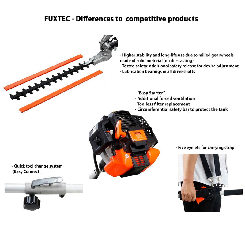 Petrol 5 in 1 Multitool - adjustable high level pruner, long-range hedge trimmer, brush cutter, thread head, 1m-extension FUXTEC MT252ER